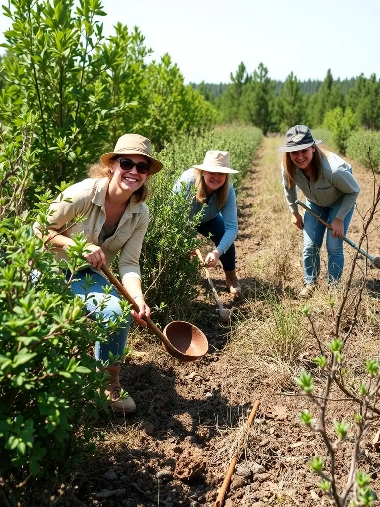 A picture of community members and association members working together on a habitat restoration project, showcasing the collaborative spirit and community engagement.