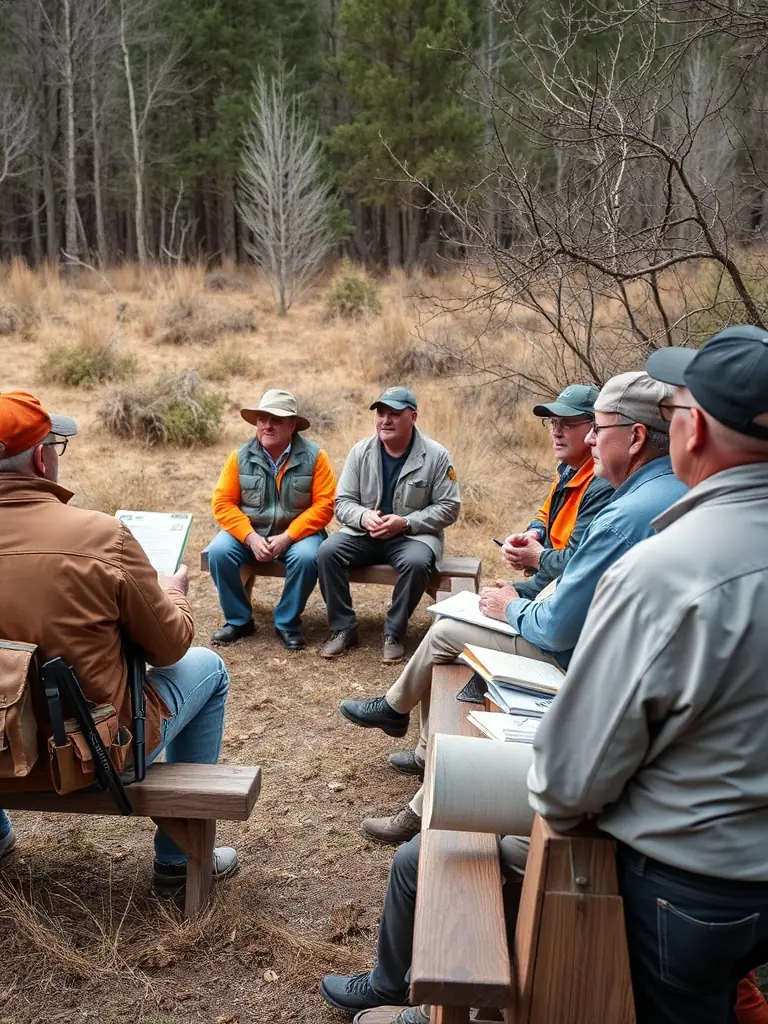A photograph of a training session led by ASSOCIATION COMMUNALE DE CHASSE AGREEE DE ST-CHAMANT, showing members learning about ethical hunting practices and wildlife conservation techniques.