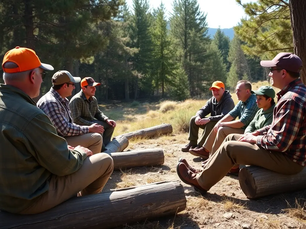 A photo of a group of hunters attending an educational workshop on ethical hunting practices and wildlife conservation.